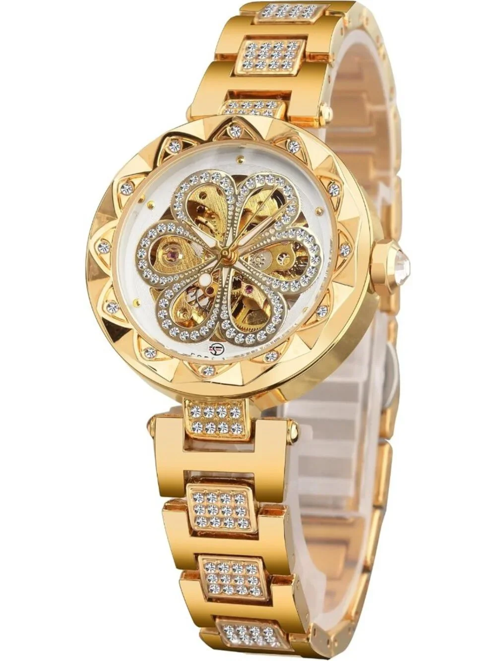 Elegant Skeleton Mechanical Watch for Women - Steampunk Design, Diamond Accents